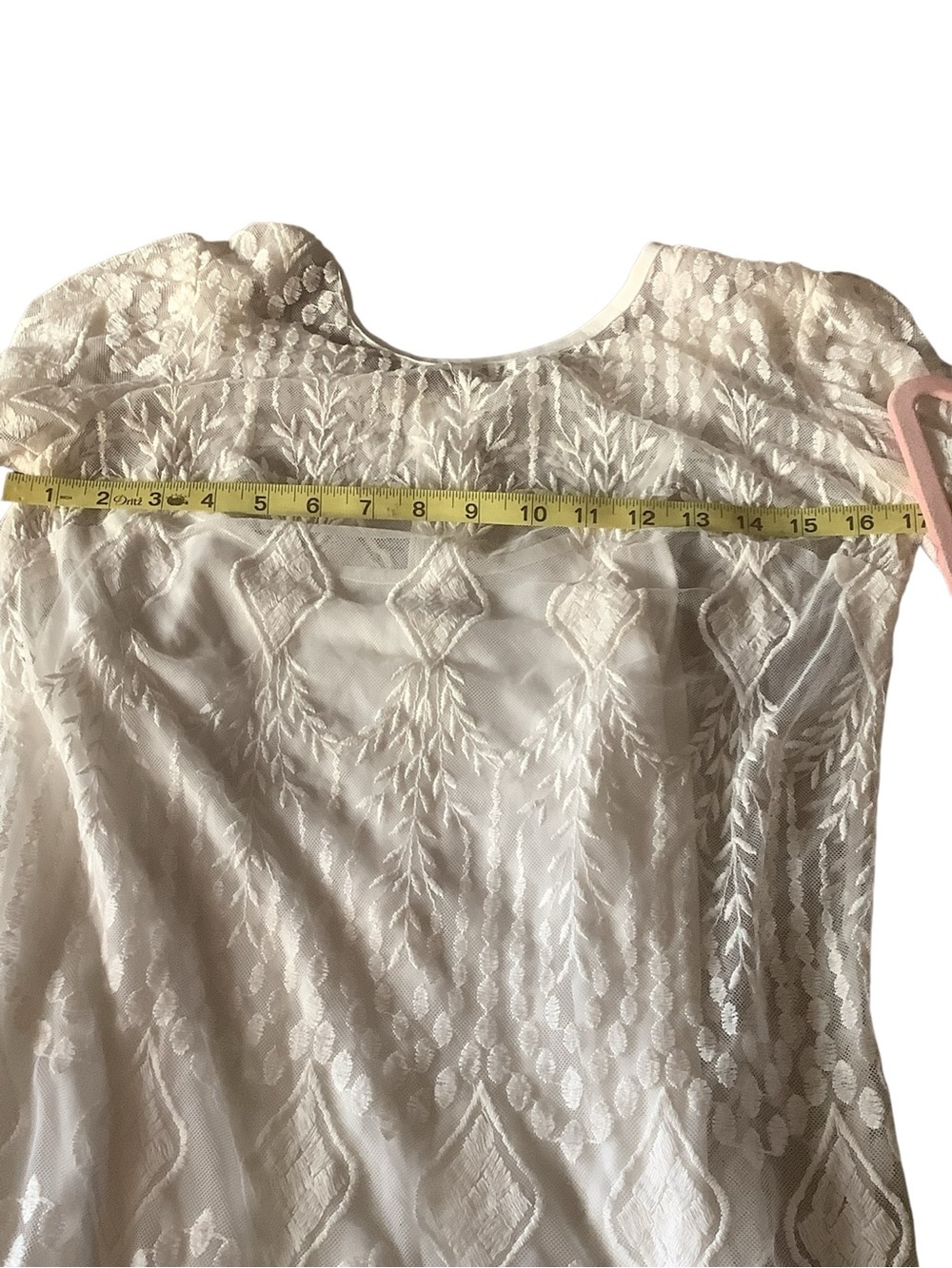 Ecole White Embroidered Lace Dress Attached Slip Boho Size Medium - Picture 6 of 11